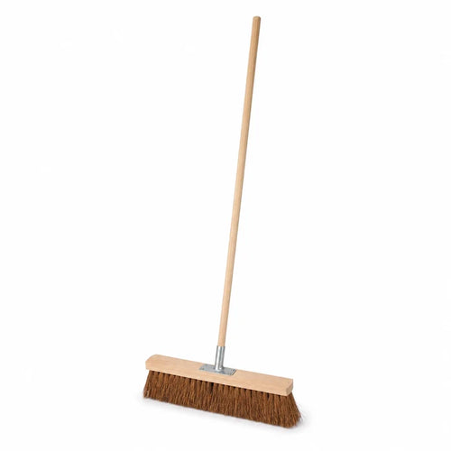 38cm garden broom with wooden handle and medium stiff bristles for sweeping patios and paths