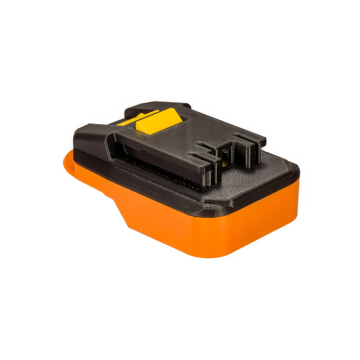 AEG 18V to Hart 20V battery adapter - Hart tool-side connection above the orange base, release catch and terminal slots