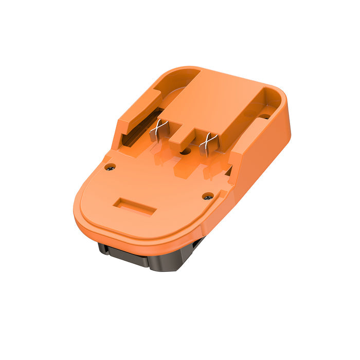 AEG 18V to Porter Cable 20V battery adapter - battery-side connection with twin copper contacts and two screws