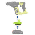 Bosch 18V GBA (Blue) to Ryobi 18V ONE+ battery adapter - compatibility diagram showing battery, adapter and rotary hammer