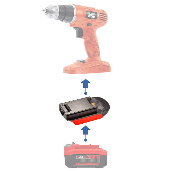 Craftsman 20V to Black and Decker 18V Ni-Cd battery adapter - compatibility diagram with cordless drill