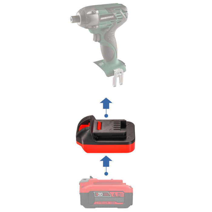 Craftsman 20V to Masterforce 20V battery adapter - compatibility diagram showing battery, adapter and impact driver