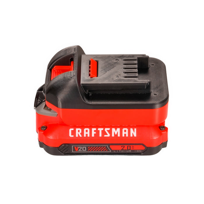 Craftsman 20V to Masterforce 20V battery adapter - fitted to the battery, Masterforce tool-side connection facing up