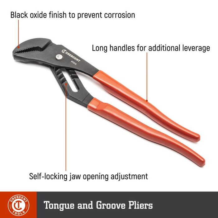 Crescent 10" Straight Jaw Dipped Handle Tongue and Groove Pliers