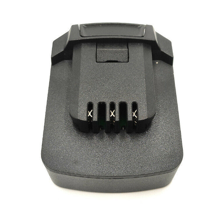 DeWalt 12V MAX to Hilti 12V battery adapter - tool-side connection seen from above with four terminal slots and latch tab