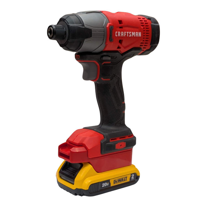 DeWalt 20V MAX to Craftsman 20V battery adapter - installed on a Craftsman impact driver with the battery fitted below