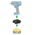 DeWalt 20V MAX to Mastercraft 20V (PWRPOD / Blue) battery adapter - compatibility diagram with impact wrench