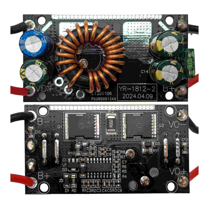 DeWalt 20V MAX to Milwaukee M12 battery adapter - both faces of the internal circuit board, toroidal coil and lead wires