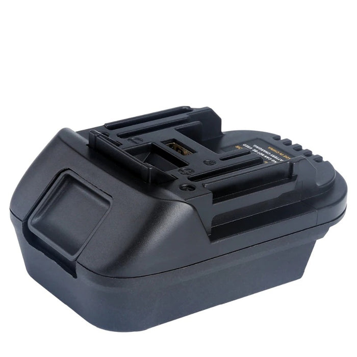 DeWalt 20V MAX to RIDGID Plumbing battery adapter - tool-side connection with a recessed USB port on the upper face