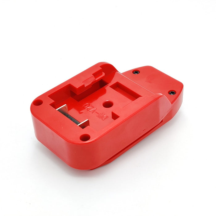 DeWalt 20V MAX to Stanley V20 battery adapter - red battery-side connection with twin blade terminals and the moulded channel