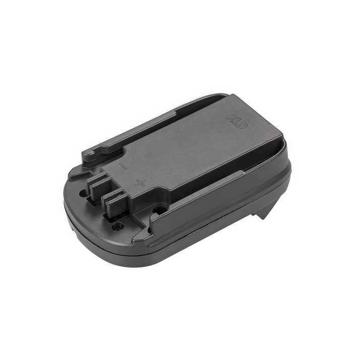 Hilti 22V to DeWalt 20V MAX battery adapter - battery-side connection with twin terminal slots and molded + and - polarity