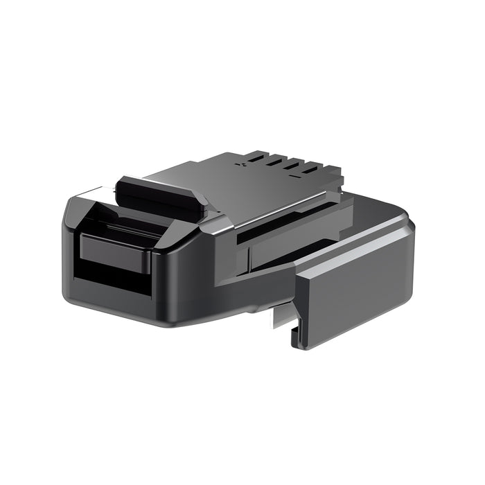 Makita 18V LXT to Craftsman 20V Bolt-On battery adapter - side view showing both connections, tool-side terminal comb on top