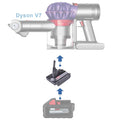 Milwaukee M18 to Dyson V7 battery adapter - compatibility diagram showing battery, adapter and handheld vacuum