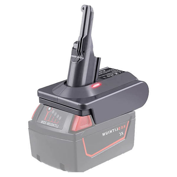 Milwaukee M18 to Dyson V8 battery adapter - fitted to the Milwaukee M18 battery, Dyson tool-side post upward