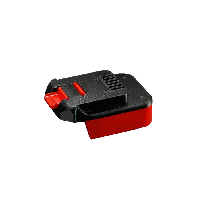 Milwaukee M18 to MacNaught 18V battery adapter - MacNaught tool-side plate, red release catch over the red body