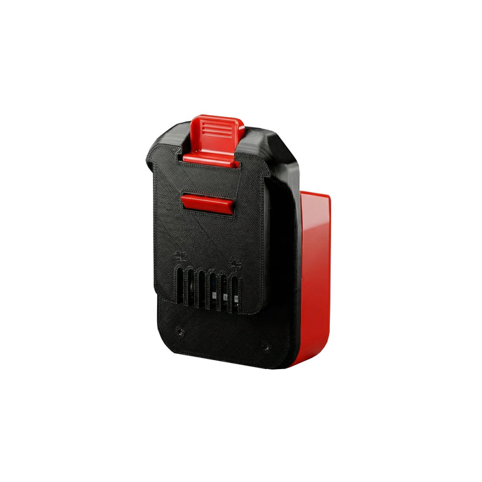 Milwaukee M18 to MacNaught 18V battery adapter - MacNaught tool-side connection, terminal slots and red release catch