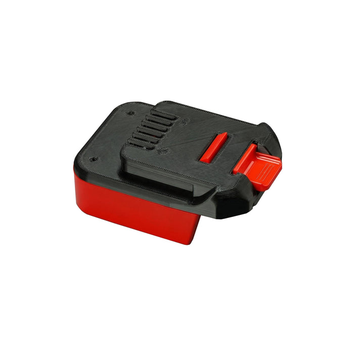 Milwaukee M18 to MacNaught 18V battery adapter - MacNaught tool-side plate, red release catch over the red body