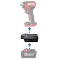 Milwaukee M18 to SKIL 20V PWR CORE battery adapter - compatibility diagram showing battery, adapter and impact wrench