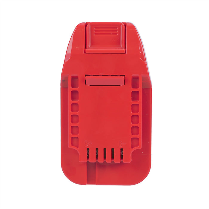 Porter Cable 20V to Bauer 20V battery adapter - top view of the Bauer tool-side connection with its polarity marks