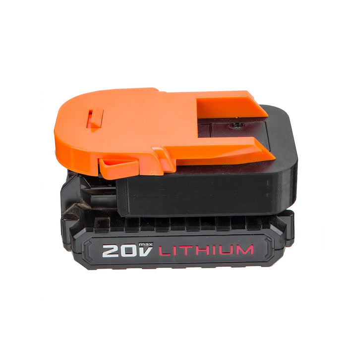 Porter Cable 20V to RIDGID 18V battery adapter - fitted to the Porter Cable 20V battery, RIDGID tool-side face upward