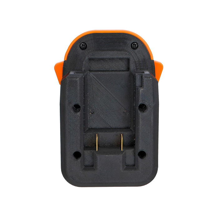 Porter Cable 20V to RIDGID 18V battery adapter - Porter Cable battery-side connection, twin copper terminal blades