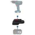 RIDGID 18V to Bosch 18V GBA (Blue) battery adapter - compatibility diagram showing battery, adapter and drill driver