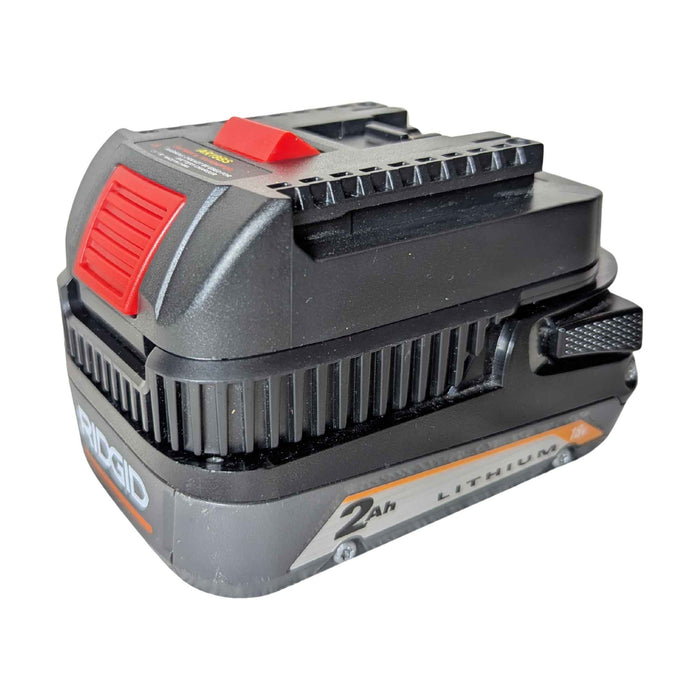 RIDGID 18V to Bosch 18V GBA (Blue) battery adapter - fitted to the RIDGID 18V battery, Bosch tool-side connection upward