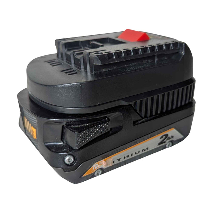 RIDGID 18V to Bosch 18V GBA (Blue) battery adapter - fitted to the RIDGID 18V battery, Bosch tool-side connection upward