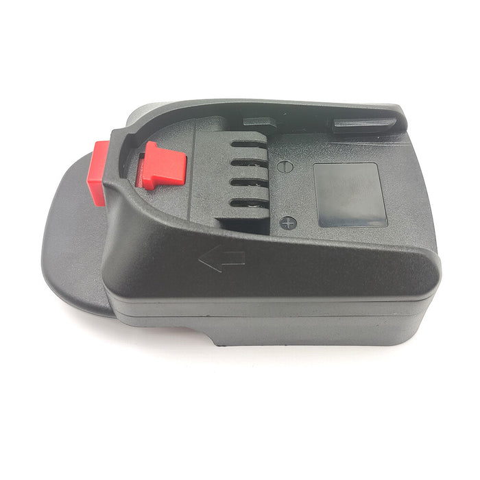 RIDGID 18V to Bosch 18V PBA (Green) battery adapter - Bosch tool-side connection seen at an angle with the release catch