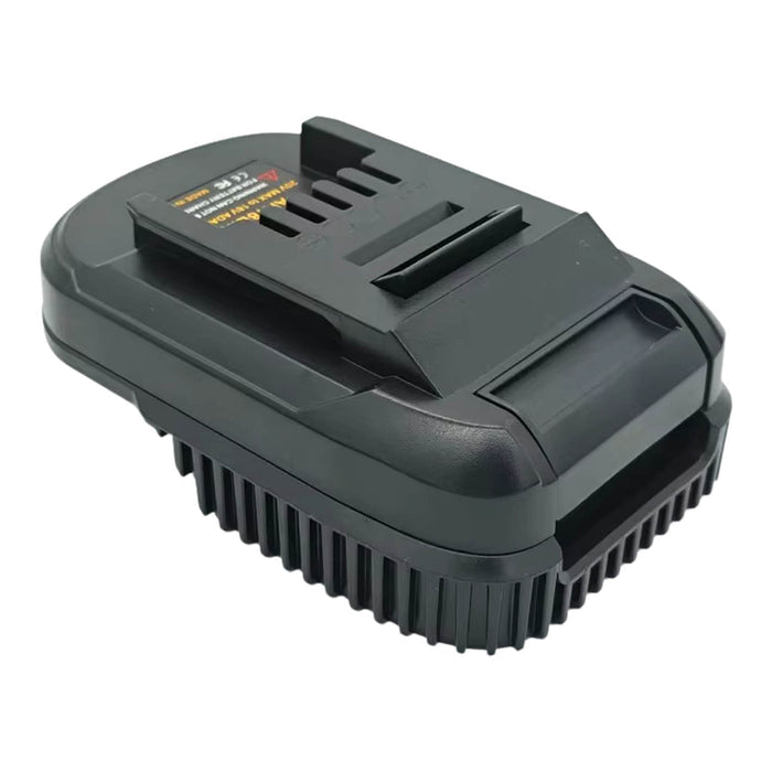 RIDGID 18V to Einhell 18V PXC battery adapter - tool-side plateau upward over the ribbed battery-side skirt