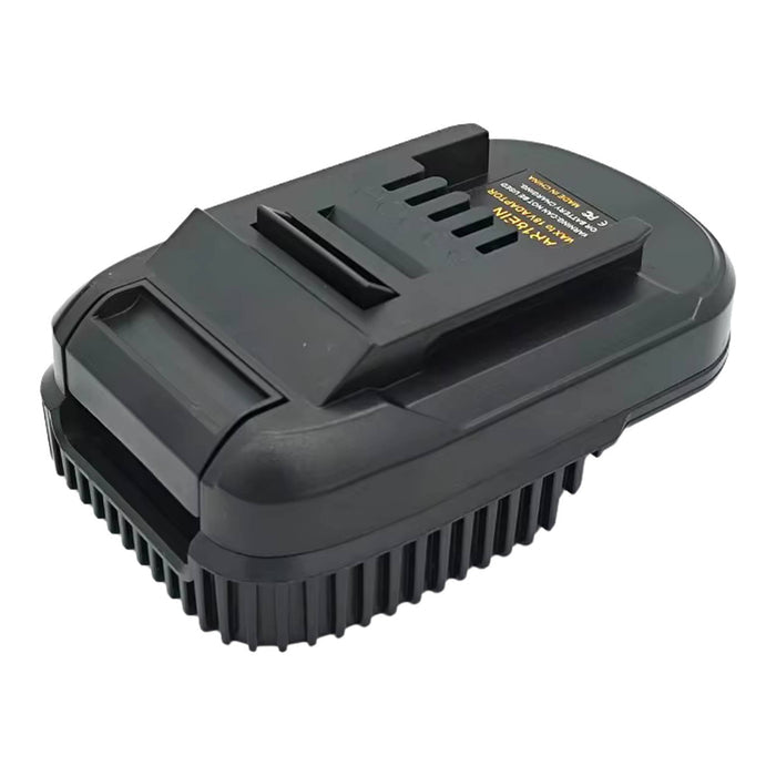 RIDGID 18V to Einhell 18V PXC battery adapter - tool-side plateau upward over the ribbed battery-side skirt