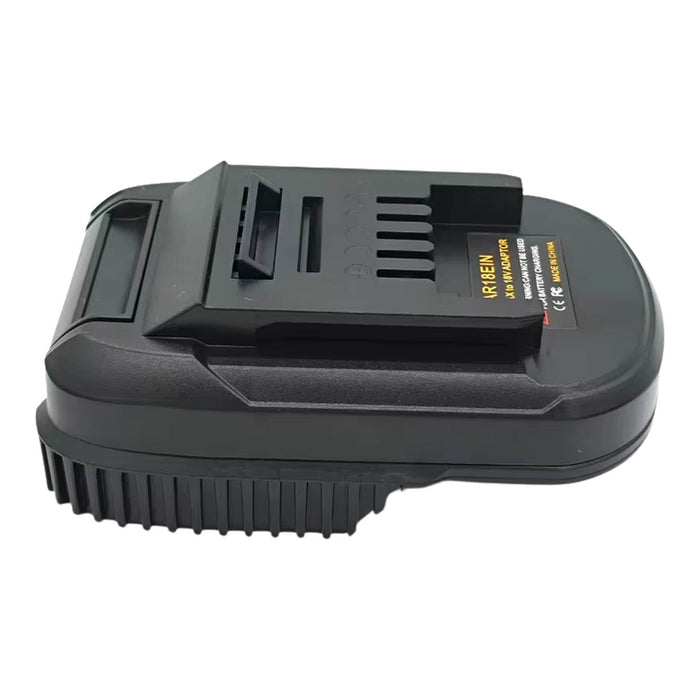 RIDGID 18V to Einhell 18V PXC battery adapter - tool-side plateau upward over the ribbed battery-side skirt