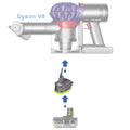 Ryobi 18V ONE+ to Dyson V8 battery adapter - compatibility diagram showing battery, adapter and cordless stick vacuum