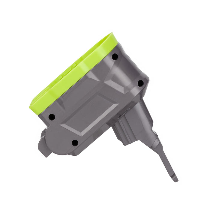Ryobi 18V ONE+ to Dyson V8 battery adapter - battery-side base upward, Dyson tool-side stem below