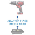 Ryobi 36V/40V to Milwaukee M18 battery adapter - placeholder text reading adapter image coming soon, cordless drill above