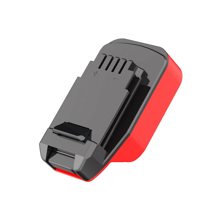 Stanley V20 to Craftsman 20V Bolt-On battery adapter - black Craftsman tool-side face with terminal slots over the red body