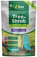 Vitax Tree and Shrub Planting Feed Pouch 0.9kg green and white pouch with Vitax logo and tree graphic on label